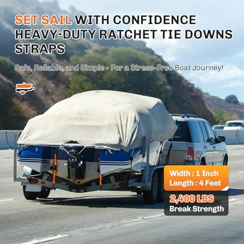 Image of WELLUCK Boat Trailer Transom Tie Down Straps 2400 LBS, LED Bulb Rechargeable, Charging Bulb