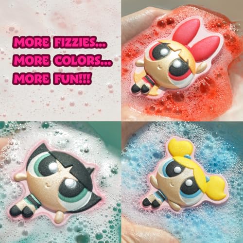 Image of Powerpuff Girls Bath Bomb Set, 3-Piece Character Shaped, Berry Scented