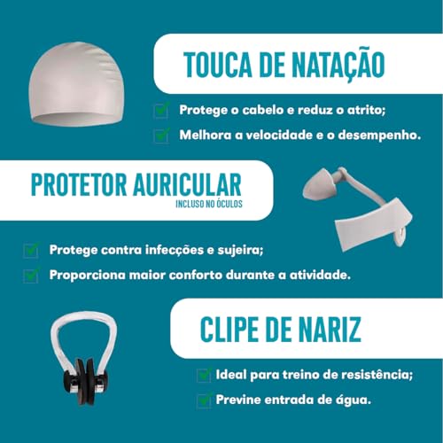 Super Kit Natação 5 Em 1 Óculos De Mergulho Vedação Perfeita - 5SPORTS (Cinza)