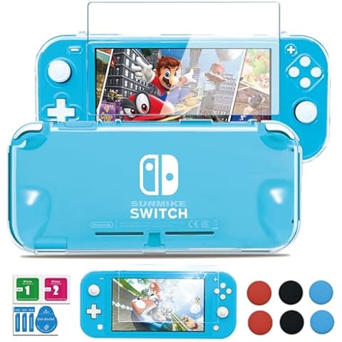 Switch Lite Case with HD Tempered Screen Protector & Thumb Grips Caps, Clear Grip Cover for Nintendo Switch Lite Case Anti-Scratch Protective Case Hard PC Shell Switch Lite Accessories Kit Transparent Cover