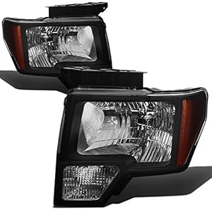 DNA MOTORING HL-OH-F1509-BK-AM Pair of Black Amber Headlights Replacement Compatible with 09-14 F150