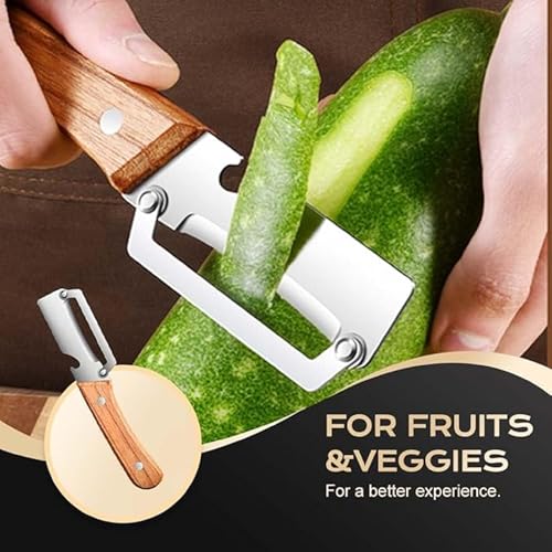 Image of Vegetable Peeler Stainless Steel with Wooden Handle, Heavy Duty Fruit & Vegetable Peeler Knife, Ergonomic Grip, Smooth Peeling Tool for Kitchen Use