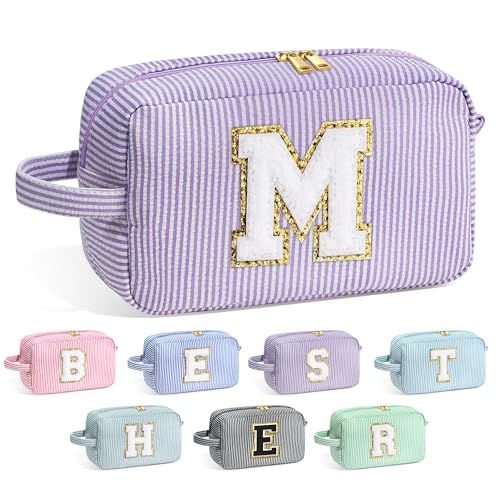 Image of YOOLIFE Gifts for Women Teen Girls Kids - Initial Makeup Bag Cosmetic Bag Toiletry Pouch, Personalized Birthday Gifts for Women Girls Mom Daughter Sister Friends, Purple M