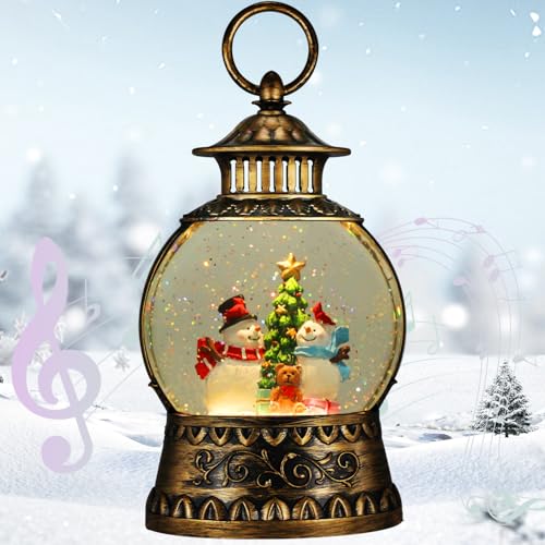 Christmas Snowman Snow Globe, Snowman Musical Snow Globe Lantern Lights with 6H Timer Battery & USB Powered, Retro Style Holiday Glitter Globe for Xmas Home Decoration Holiday Party Gifts