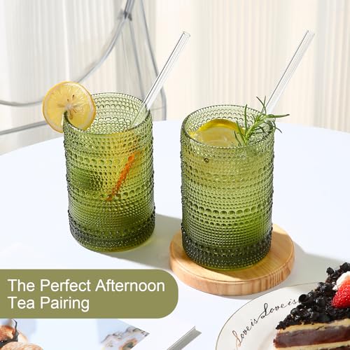 Image of ZMOWIPDL Drinking Glasses Set of 6,15 oz Green Hobnail Glass Cups