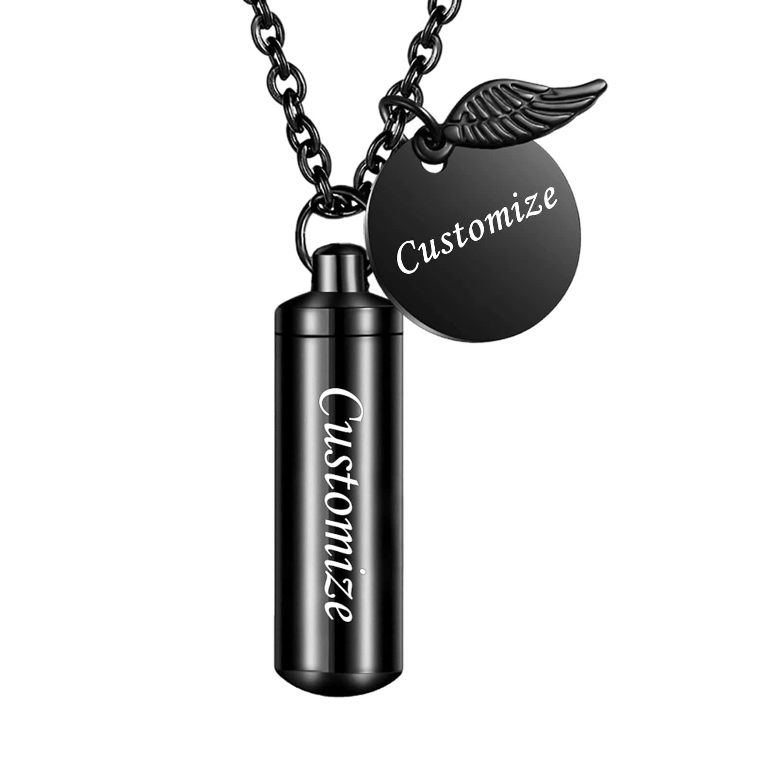 Dletay Cylinder Cremation Jewelry Urn Necklace for Ashes Memorial Ashes Necklace with Angel Wing Charm Memorial Keepsake for Pet Human-I Still Need