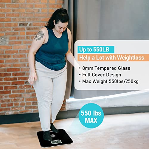 Oversized Digital Bathroom Weight Scale With Battery-Free U-Power Technology, No Batteries Needed, Scale For Body Weight, Extra Wide Platform, Easy To Read, 8Mm Tempered Glass,Up To 550 Lbs,Tap On/Off #TOP2