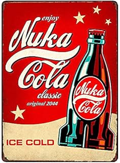 Retro Metal Tin Sign 6 X 8 Inches Painting, Fallout 3 4 Game Nuke COLA Retro Aluminum Sign for Home Coffee Metal Sign Retro Vintage Tin Sign Metal Poster Wall Art Decor