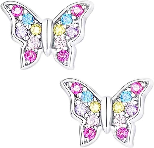 Butterfly Earrings Gifts for Girls, CZ Dainty Steel Plate Butterfly Earrings for 8-12 Years Old Girls Trendy Party Camps Daily Birthday Gifts for Her Birthday Gift 6 7 8 9 12 16 21 Years Old Jewelry