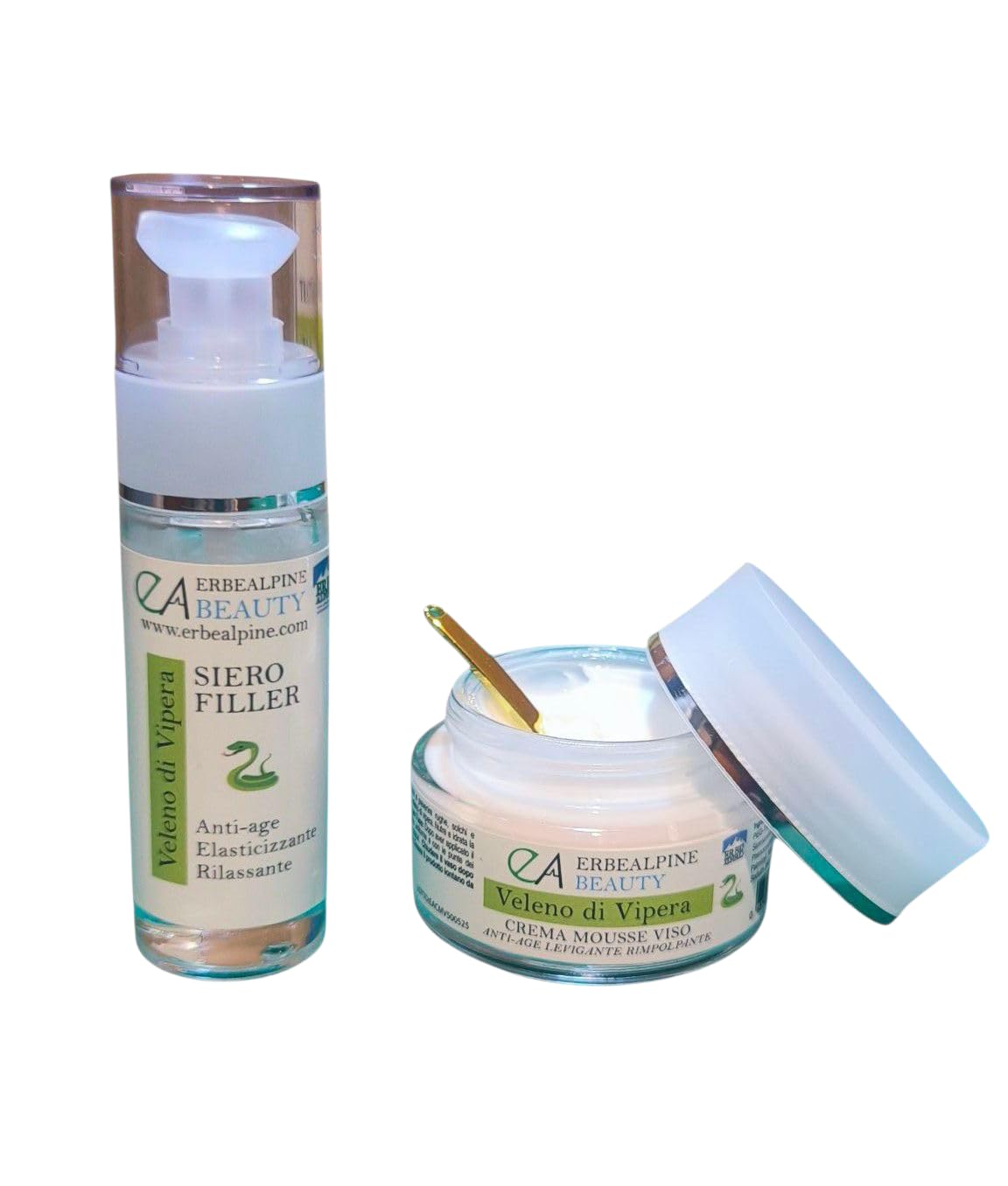 Siero e Crema al Veleno di Vipera – Trattamento Antiage Completo 2 in 1 | ERBEALPINE | Effetto Lifting Naturale, Antirughe e Rilassante | Agisce sui Recettori Muscolari | MADE IN ITALY