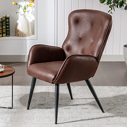 Bfz Faux Leather Accent Chair With High Back Design, Armchair With Metal Legs In Modern Style, Comfy Upholstered Wingback Chair For Living Room, Bedroom, And Office(Dark Brown) #TOP2