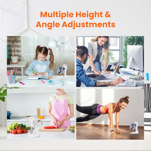 Image of Elfora 360 Rotating Mobile Phone Stand | Foldable, Height & Angle Adjustable Phone Holder for Desk | Portable & Stable Design | Compatible with iPhone, Samsung, Vivo, Oneplus & All Smartphones(White)