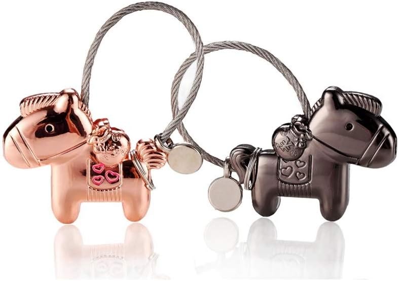 Horse Shape Lovers Keychain, 1 Pair Zinc Alloy Pendant with Magnetic Mouth, Couple Keychain Gift for Valentines Day, Birthday, Wedding, Black and Rose Gold Color