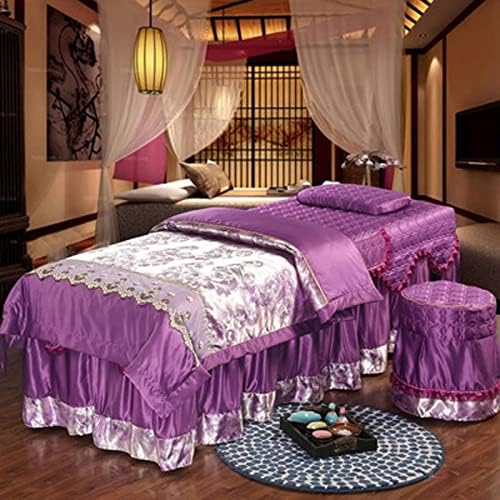 Beauty Bed Cover 4-Piece High-End Massage Bed Cover European Style Small Luxury Beauty Bed Cover Beauty Bed Cover Massage Salon Bed Bedspread with (Purple 80 x 190 cm) image 5