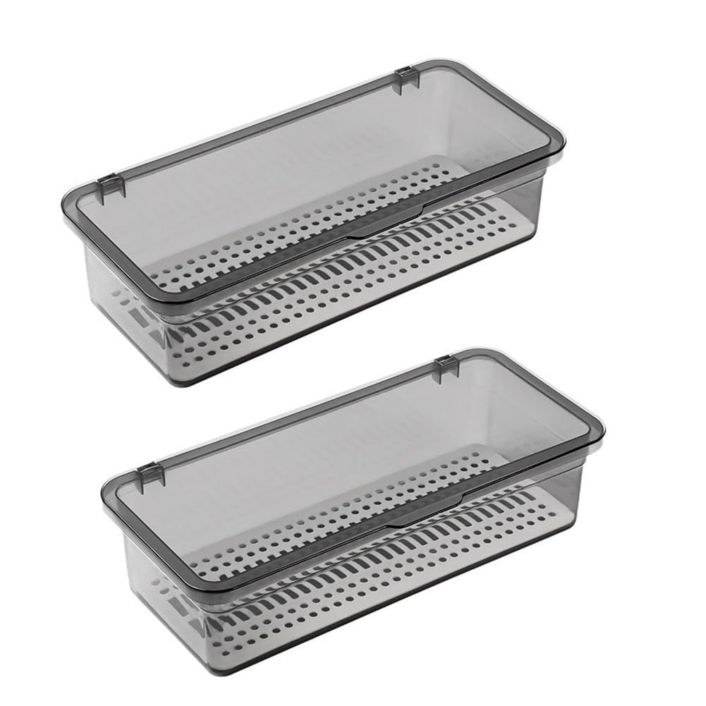 Grendly Transparent Cutlery Tray With Lid, Utensil Storage With Lid, Plastic Cutlery Tray, Cutlery Drawer Organiser, Utensil Storage Container