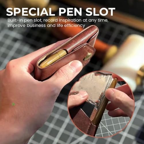 Vintage Handmade Leather Wallet, Multifunctional Compact Wallet, Small Cash Wallet, Small Slim Thin Compact Credit Card Wallet for Men, Built-In Pen Slot (1pcs)2