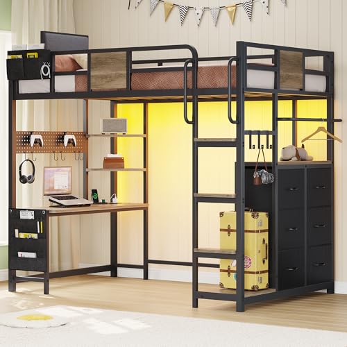 BYSAUD Twin Loft Bed with Desk and 6 Storage Drawers Loft Bed Twin Size