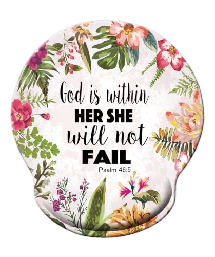 Bible Quote Mouse pad, Psalm 46:5 God is Within Her, She Will not Fall - Mousepad, Watercolor Floral Mousepad with Wrist Support, Cute Wrist Pad for Computer, Laptop, Home Office Gaming, Working.…