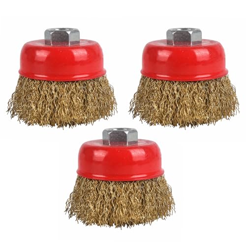 Cepillo de copa de alambre, 3 cepillos para quitar óxido, cepillo de alambre de acero de latón giratorio para taladro, rueda de alambre, amoladora angular M14 para quitar óxido de 65 mm