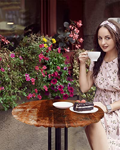 Burnt Orange Round Tablecloth, Fitted Table Cover With Elastic For 36"-44" Round Tables, Modern Abstract Geometric Art Oil Painted Table Cloth Outdoor Indoor Dinning Party Waterproof Tablecloths #TOP3