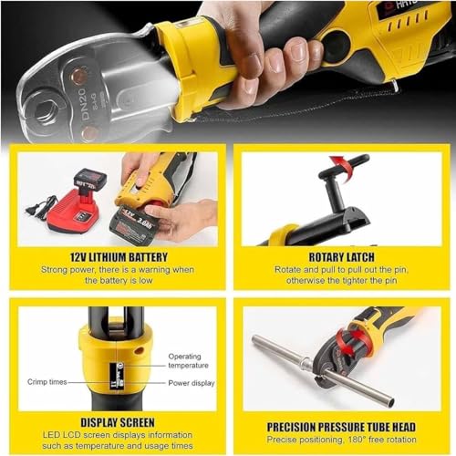 Hydraulic Pipe Crimping Tool, Battery Electric Copper Tube Crimper with 3 Jaws and LED Light, Cordless Plumbing Press Fit Tool for Piping Systems - Image 5