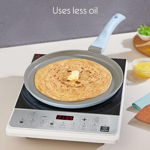 Image of Borosil Ceramic Vajra 26 cm Flat Tawa | Gas Stove & Induction Compatible, Dishwasher Safe | PFOA and PFAS Free Tava | 1 Year Warranty, Sky Blue