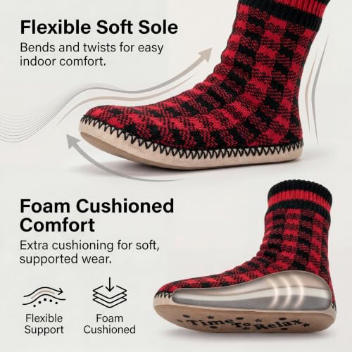 Image of Cozylook Mens Slippers Soft Sole Non Slip Fleece Lined Slipper Socks | High shaft knit upper, warm sherpa interior, cushioned underfoot comfort, grippy bottom for winter home, dorm and travel