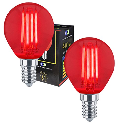 Long Life Lamp Company 2 x Ambient Red 4w LED Golf Ball Red Light Bulb E14 Clear Glass