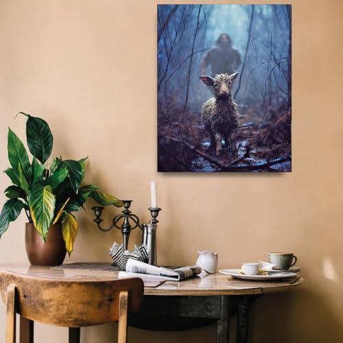 Image of GUN SUPPLIES OUTLET LLC Jesus and Lamb Canvas Wall Art Jesus Chasing After Lamb Picture Religious Christian Home Decor Print 12x16 inch