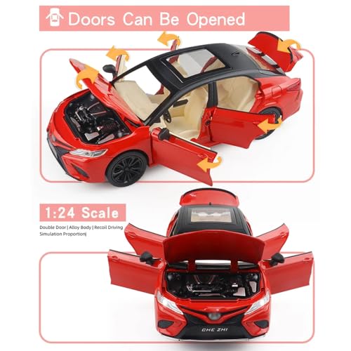 Image of 1:24 Scale Toyo Camry Toy Car for Kids Die Cast Metal Cars Diecast Toy Car Light Sound Pullback Openable Door, White