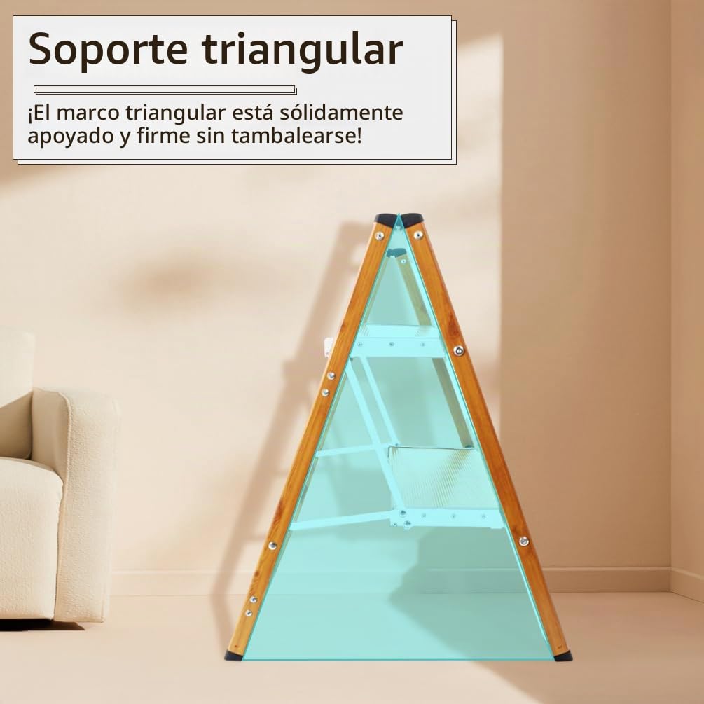 BAOYOUNI Escalera Plegable de 2 escalones, portátil, Ligera, de Aluminio, con Pedales Anchos Antideslizantes, Capacidad de 330 Libras para el hogar, Cocina, jardín, Oficina, Color Blanco + Grano de
