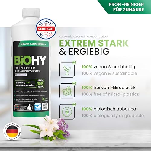 BiOHY Limpiador de suelos para todos los robots con aroma primaveral (250 ml) | Detergente concentrado para todos los robots limpiadores y aspiradores con función húmeda | Sin espuma y sin rayas | - imagen 2
