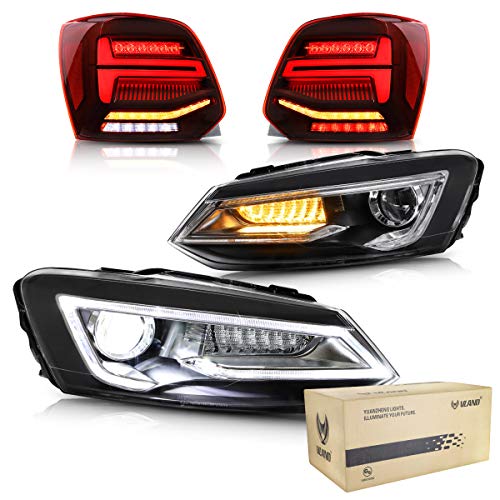 VLAND Feux Arrières LED pour Polo MK5 6R 6C 2009 2010 2011 2012 2013 2014 2015 2016 2017 Feu Arrière,avec clignotant dynamique,Lumière LED complète,LHD...