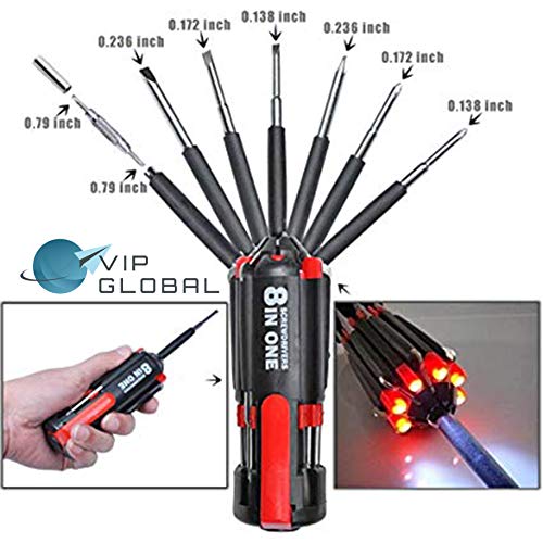 8 in 1 Multi Portable Screwdriver Tools Set with 6 LED Torch