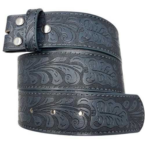 Image of BC Belts Western Leather Belt Strap - 1.5 inch Wide with Embossed Scrollwork Without Buckle for Men & Women, Cowboy /Cowgirl Style