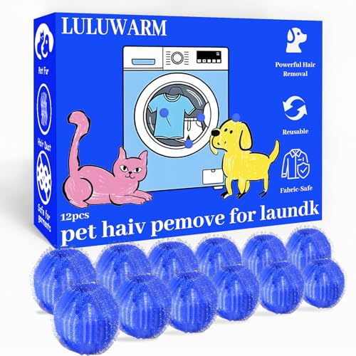 12 PCS Pet Hair Remover for Laundry, Reusable Dog & Cat Hair Remover Tool