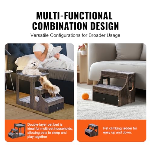 VEVOR Etagenbett für Haustiere mit Abnehmbarer Treppe, Fenstersitzstange für Hunde/Katzen mit Stauraum, mehrstufiges Bett, Fenstersitzstange, Schlafcouch, Sitzplattform für Haustiere, 830x450x675mm