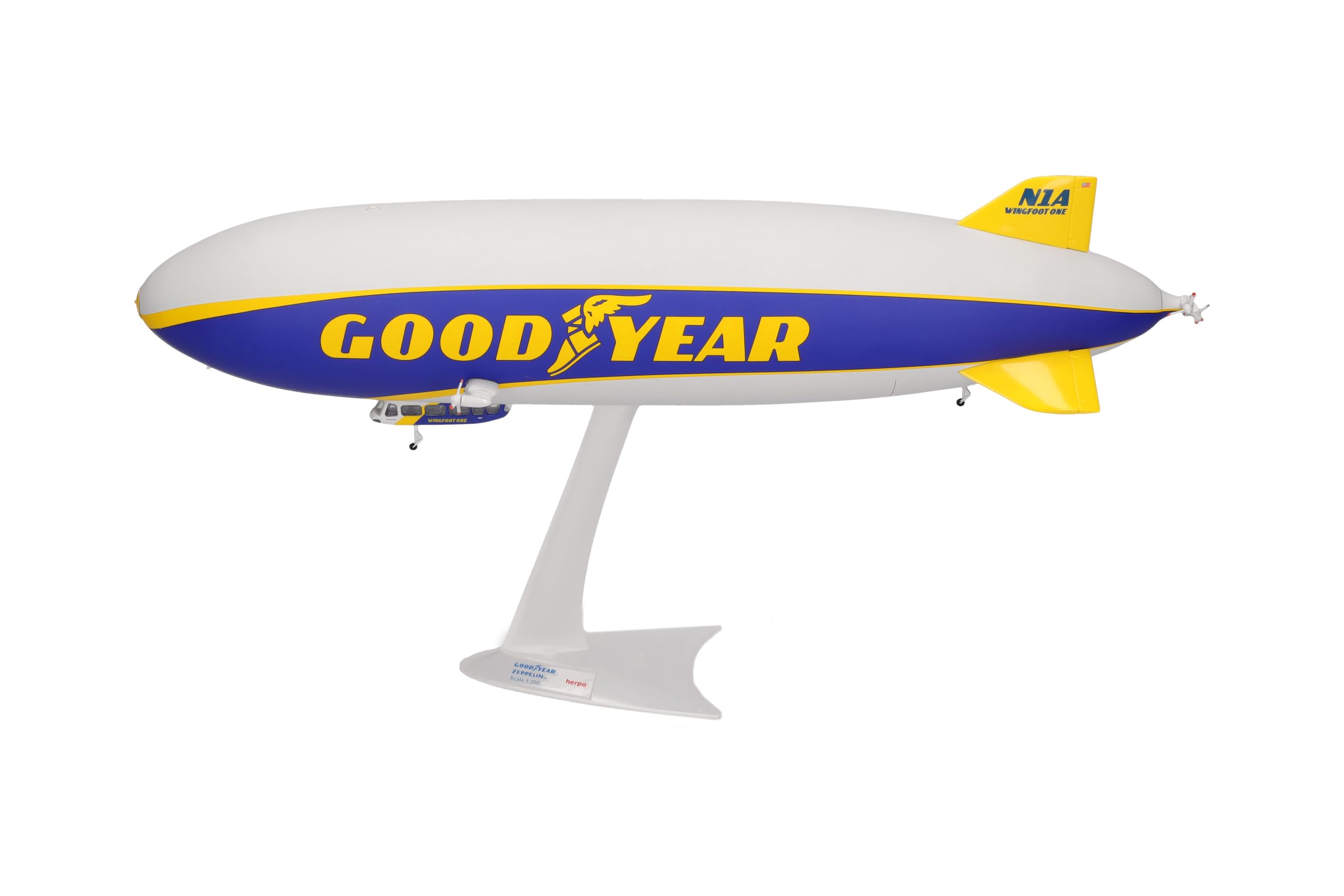 Herpa Modellflugzeug Goodyear Zeppelin NT - N1A Wingfoot One Miniatur im Maßstab 1:200, Sammlerstück, Modell ohne Standfuß, Kunststoff