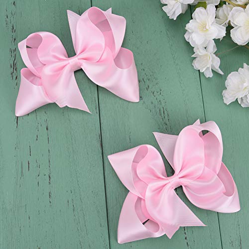 Deeka 2 Pcs 6" Big Hand-Made Satin Ribbon Solid Color Hair Bows Alligator Clips Hair Accessories For Little Teen Toddler Girls Kids Set Of 2 -Light Pink #TOP4