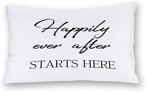 SILYHEART Fundas de almohada de Happily Ever After Starts Here, fundas de almohada oblongas para cama, silla, sofá, fundas de almohada decorativas,