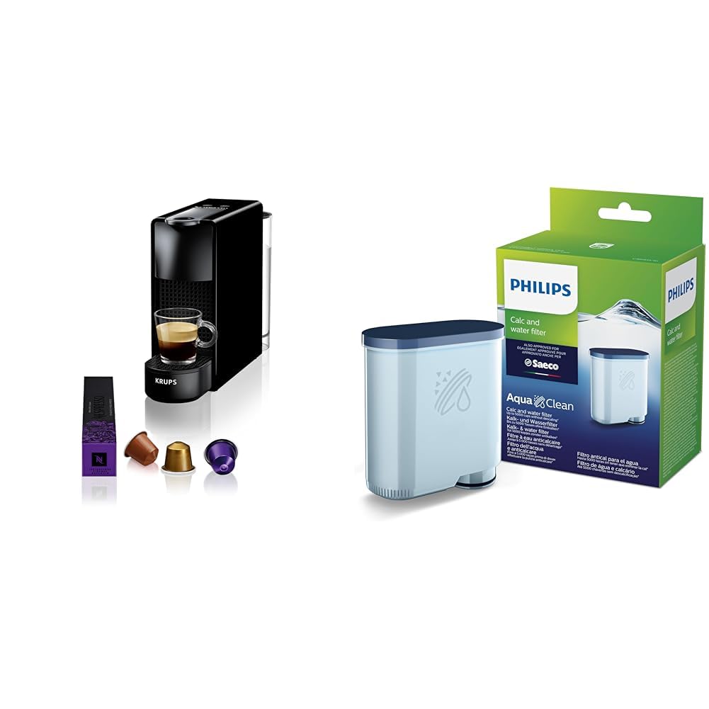 NESPRESSO Krups XN1108 Essenza Mini Kaffeekapselmaschine & Philips AquaClean Kalk- und Wasserfilter für Espressomaschine, Kein Entkalken bis 5000 Tassen, Einzelpack