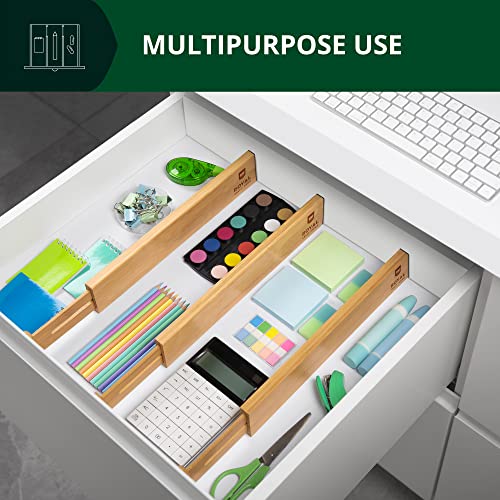 Royal Craft Wood Adjustable Bamboo Drawer Dividers Organizers (17" - 21.5") - Expandable Drawer Organization Separators For Kitchen, Clothes, Bedroom, 4-Pack, (Natural) #TOP5