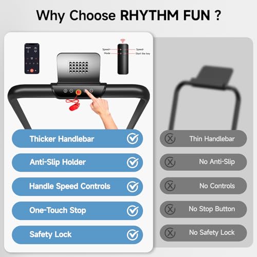 Image of RHYTHM FUN Treadmill with Incline, Walking Pad with Handle Bar,300lbs Walking Pad with APP, Portable Folding Walking Treadmills for Home /Office with Low Noise