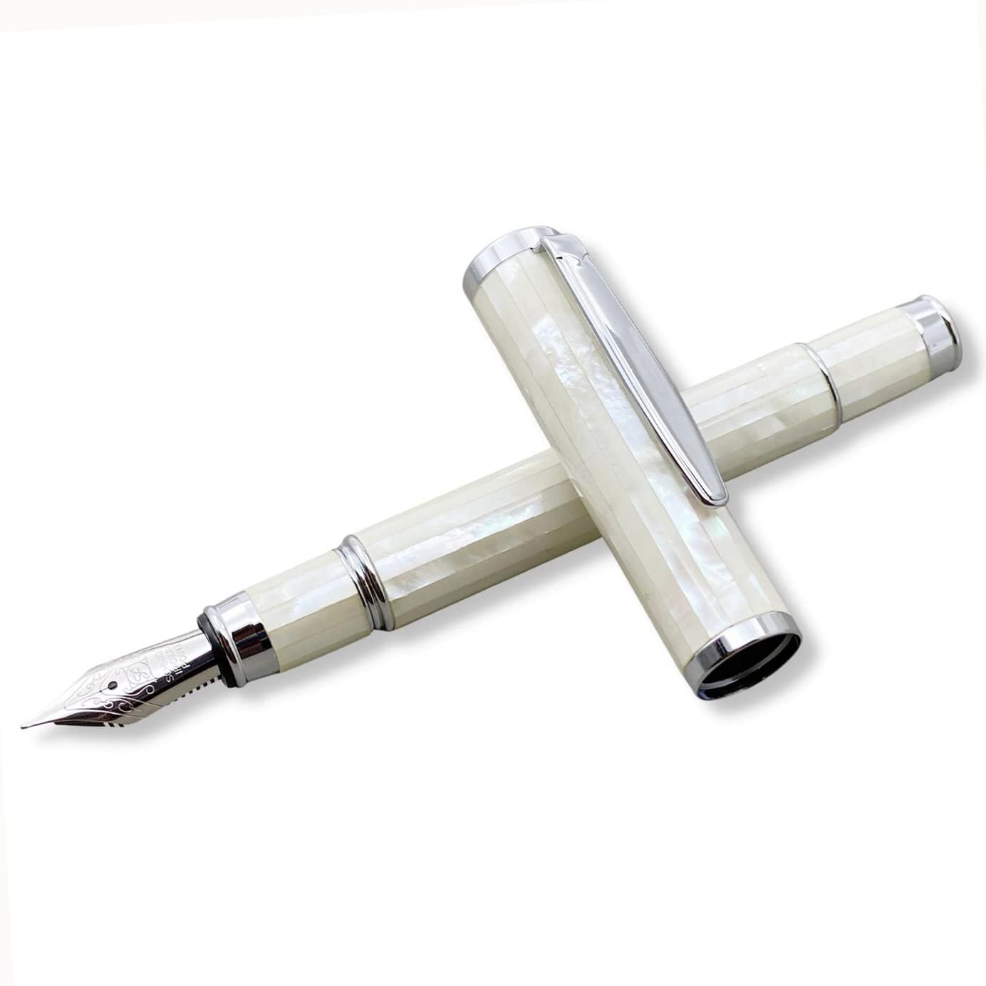 LACHIEVA - Penna stilografica in madreperla con punta fine, fabbricata in Germania. Penna di lusso per ogni giorno festivo. Bella scrittura a mano, set regalo per uomini e donne (bianco perla)