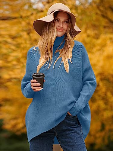 Image of ANRABESS Women's Loose Oversize Turtleneck Wool Long Pullover Sweater Dress A87-niuzailan-M Denim Blue