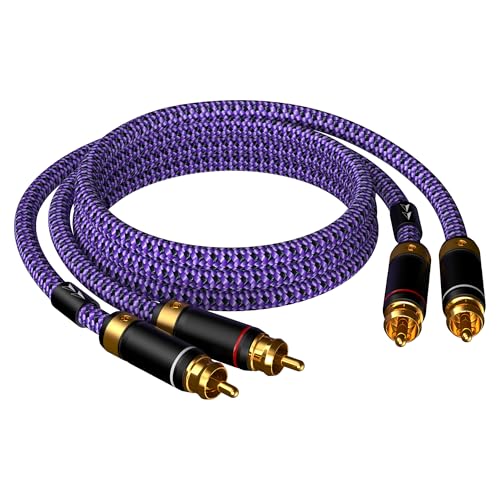 Primeda Auidophile 2 RCA Male to 2 RCA Male Stereo Audio Cable Gold Plated | HiFi System Interconnect Cable Purple (1.6FT/0.5M)