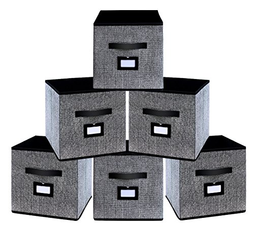 homyfort Caja de Almacenaje con 6 pcs, Set de 6 Cajas de Juguetes, Caja de Tela para Almacenaje, 30 x 30 x 30 cm, Negro Lino 7XAB06PLP