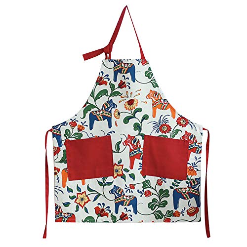 Love Potato Cute Cartoon Dala Horse Design Adjustable Kitchen Cooking Apron for Women with 2 Pockets, Red