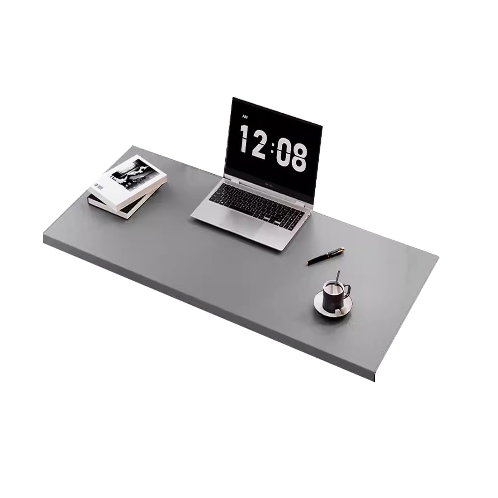 Soft-Textured PU Leather Desk Pad for Writing Working Typing, Comfortable Wipeable Desk Protector, Edge-Locked Solid Color Mouse Mat (Grey,32x70cm)