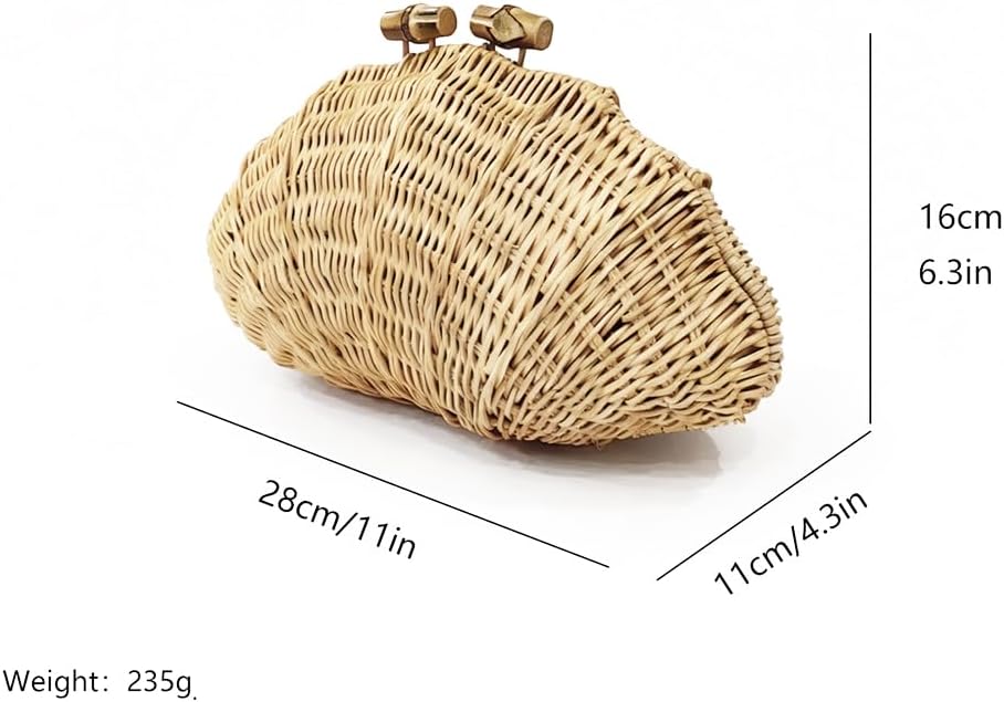 CUXVA Handwoven Shell Rattan Clutch for Women Summer Beach Straw Bags Sea Shell Clutch Purse